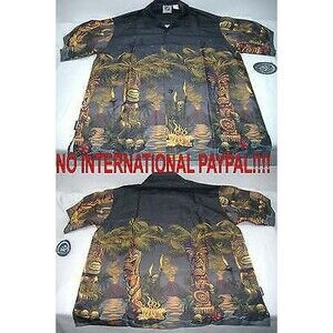 New Mens Rare Rick RIETVELD LARGE Tiki Palms Black Button Down Camp Shirt $62